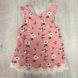 Floral Lace Trim Tank Top